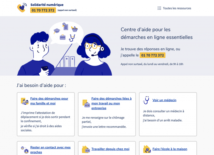 Capture d'écran de la plateforme en ligne pour aider à remplir ses démarches.